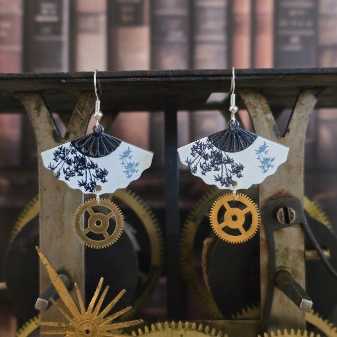 Boucles d’oreilles “Éventails Nocturnes” – Steampunk Fluorescentes
