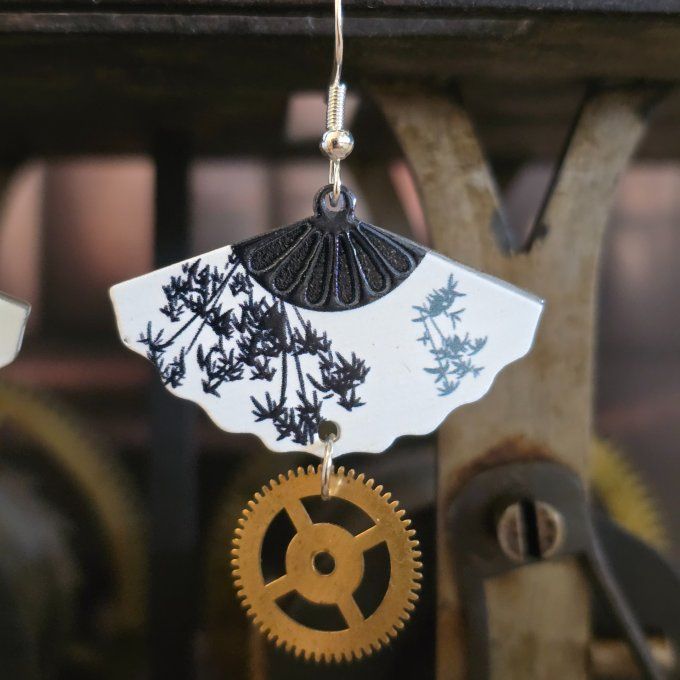 Boucles d’oreilles “Éventails Nocturnes” – Steampunk Fluorescentes