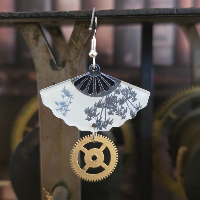 Boucles d’oreilles “Éventails Nocturnes” – Steampunk Fluorescentes