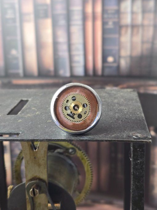 Bouton de meuble steampunk marron et gris – pièce artisanale recyclée