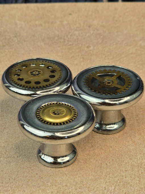 Bouton / Patère Steampunk gris bleuté