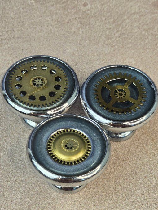 Bouton / Patère Steampunk gris bleuté