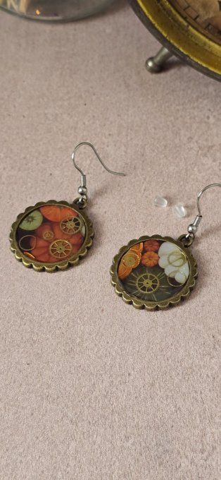 Boucles d’oreilles Halloween –Les rouages du potiron  