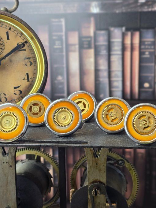Bouton / Patère Steampunk Orange & Gris