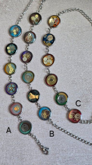 Bracelet steampunk multicolore “Roue Libre” – mécanismes de montres recyclées – création artisanale
