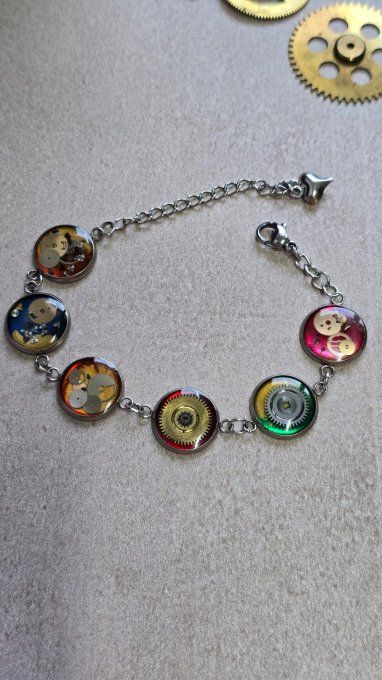 Bracelet steampunk multicolore “Roue Libre” – mécanismes de montres recyclées – création artisanale