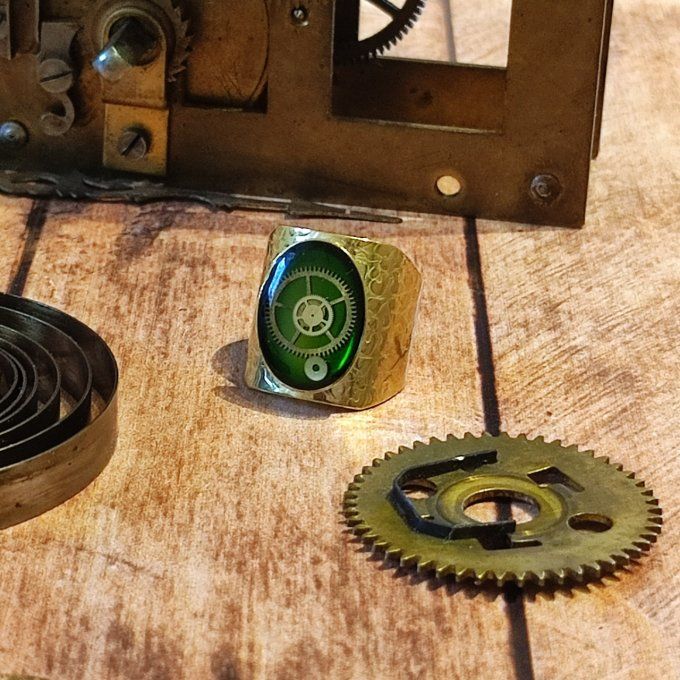 Bague steampunk verte homme / femme