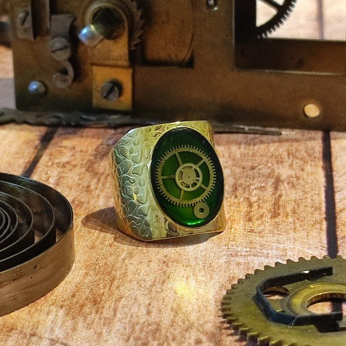 Bague steampunk verte homme / femme