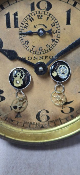 Puces- Clous d’oreilles Gousset Noir & Roue du Temps  