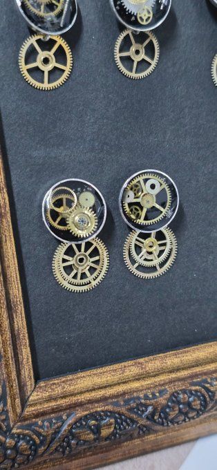 Puces - Clous d’oreilles Gousset Noir & Roue du Temps