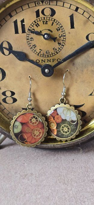 Boucles d’oreilles Halloween –Les rouages du potiron  