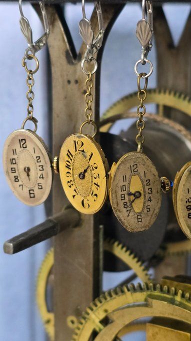 Boucle d’oreille conceptuelle – Mouvement de montre intégral recyclé (pièce unique, à l’unité)