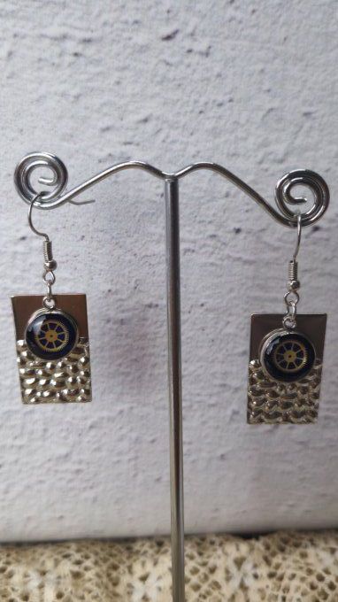 Boucles d'oreilles forme rectangle, cabochons  bleu