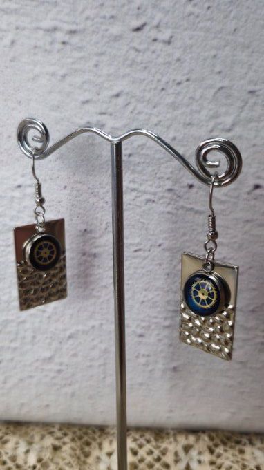 Boucles d'oreilles forme rectangle, cabochons  bleu