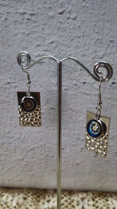Boucles d'oreilles forme rectangle, cabochons  bleu