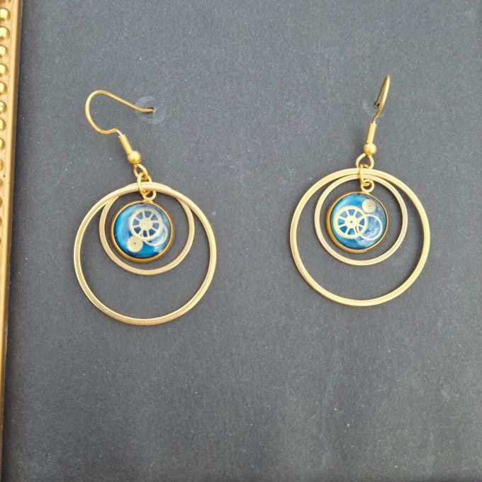 Boucles d'oreilles créoles bleu 