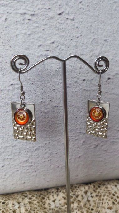 Boucles d'oreilles forme rectangle, cabochons  orange