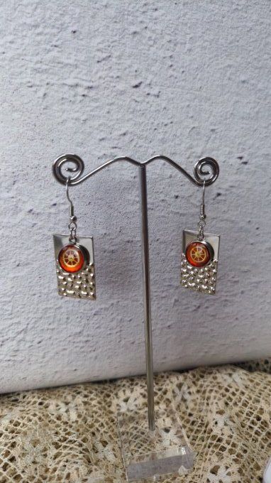 Boucles d'oreilles forme rectangle, cabochons  orange