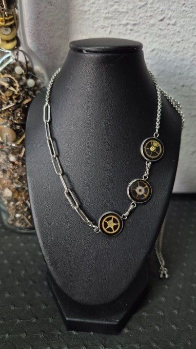 Collier Steampunk à Cabochons Uniques – Ajustable et Évolutif