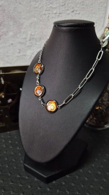 Collier Steampunk à Cabochons Uniques – Ajustable et Évolutif 