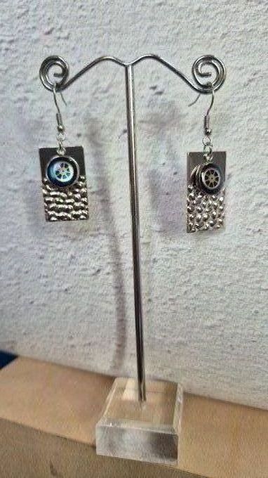 Boucles d'oreilles forme rectangle, cabochons  bleu
