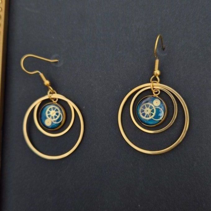 Boucles d'oreilles créoles bleu 