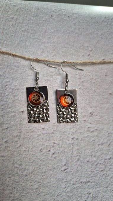 Boucles d'oreilles forme rectangle, cabochons  orange